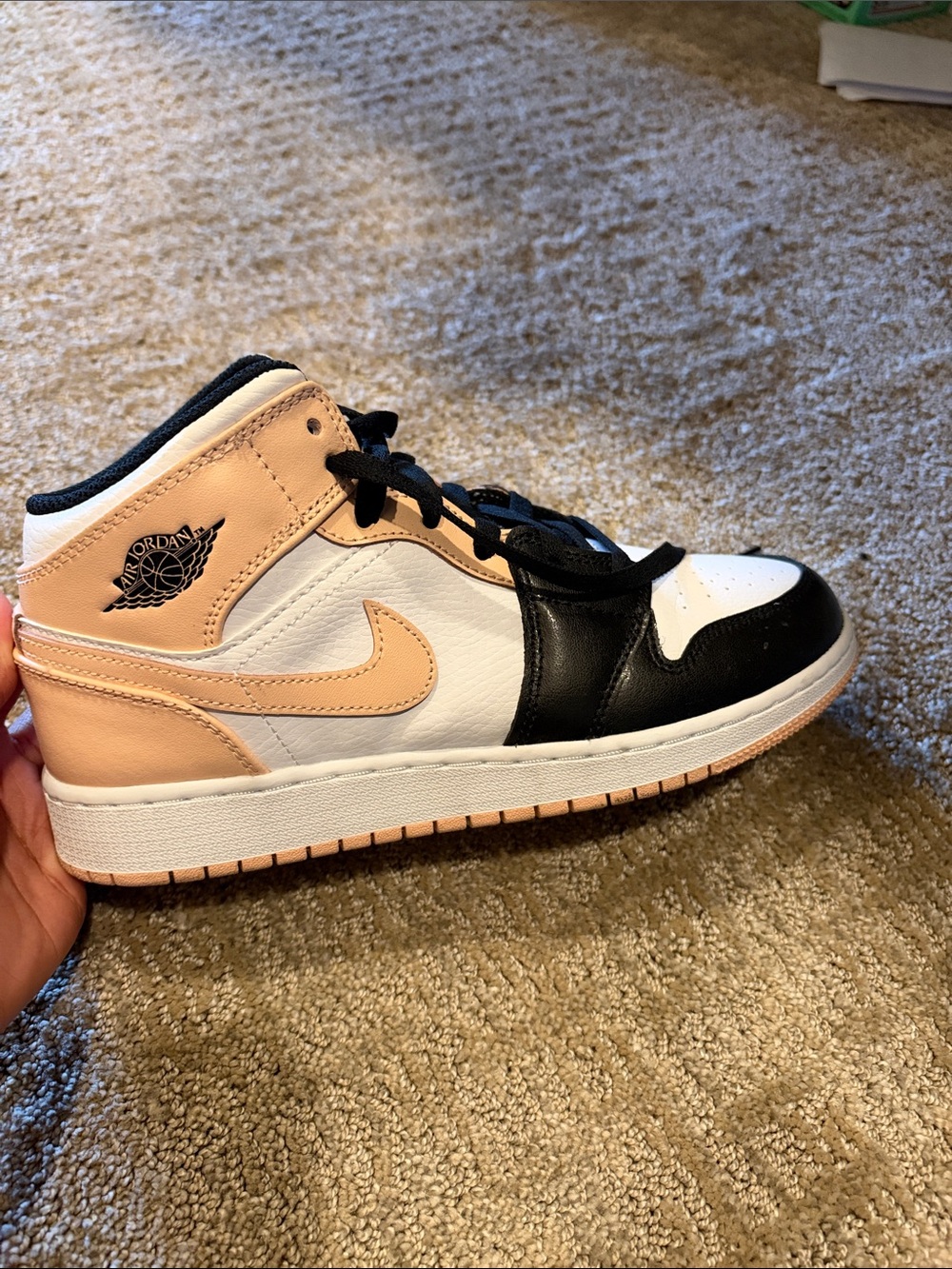 Jordan Women's Mid-Top Sneakers in White, Black, Peach